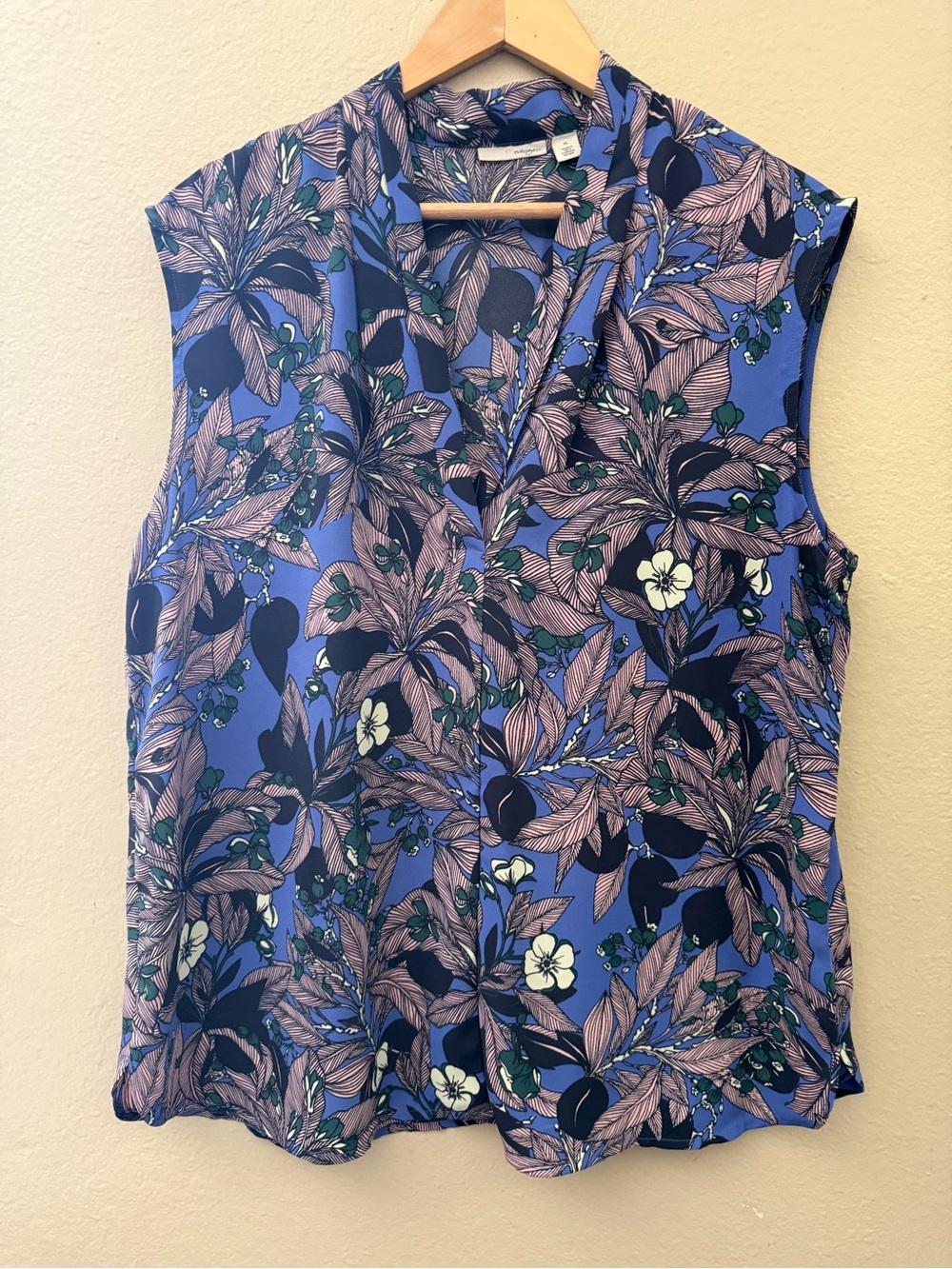 Halogen Women's Blue Floral V-Neck Blouse SZ XL